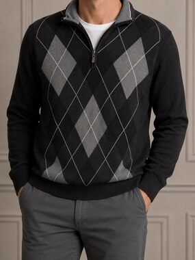 Method Men's Argyle Quarter Zip Sweater